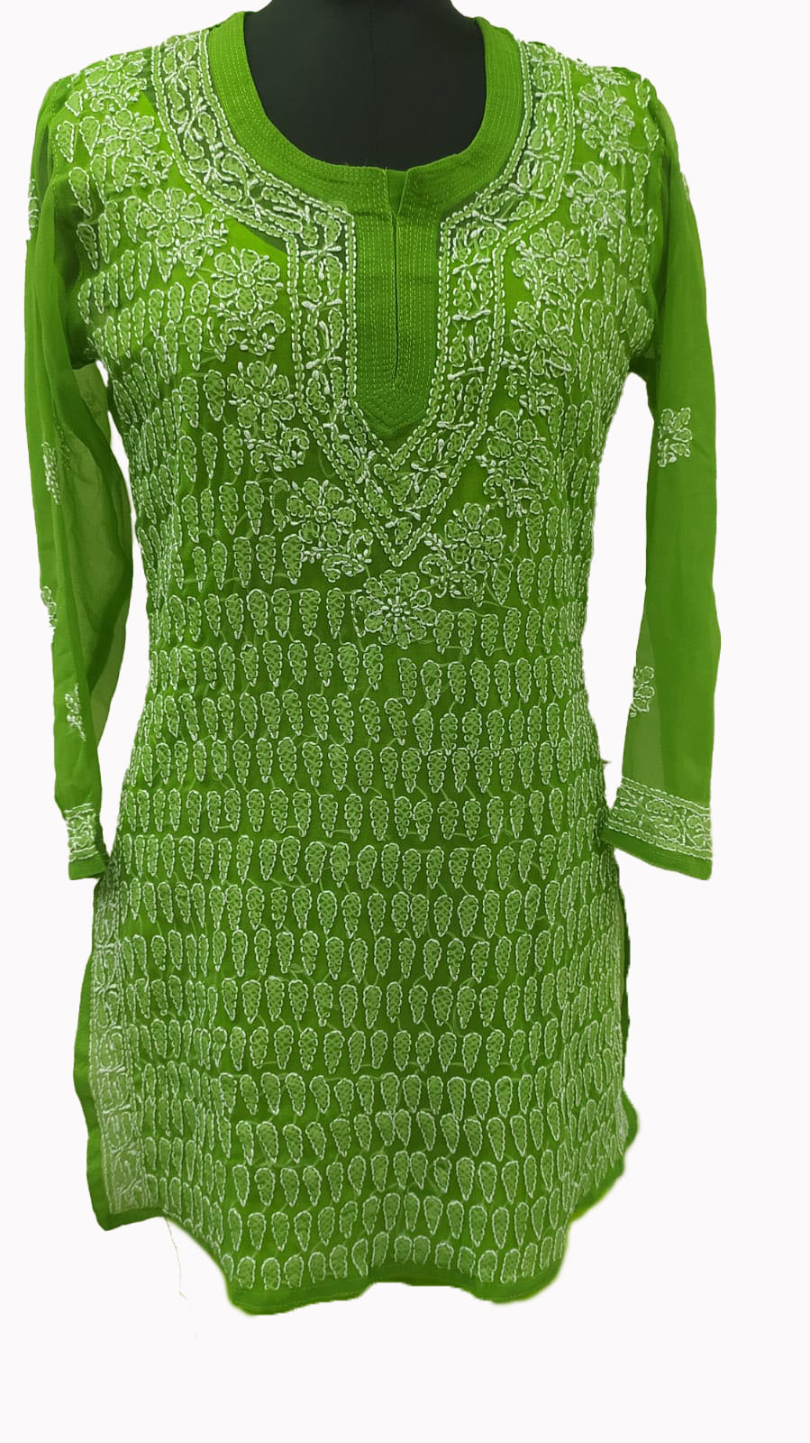 Green Short Lucknowi Kurti