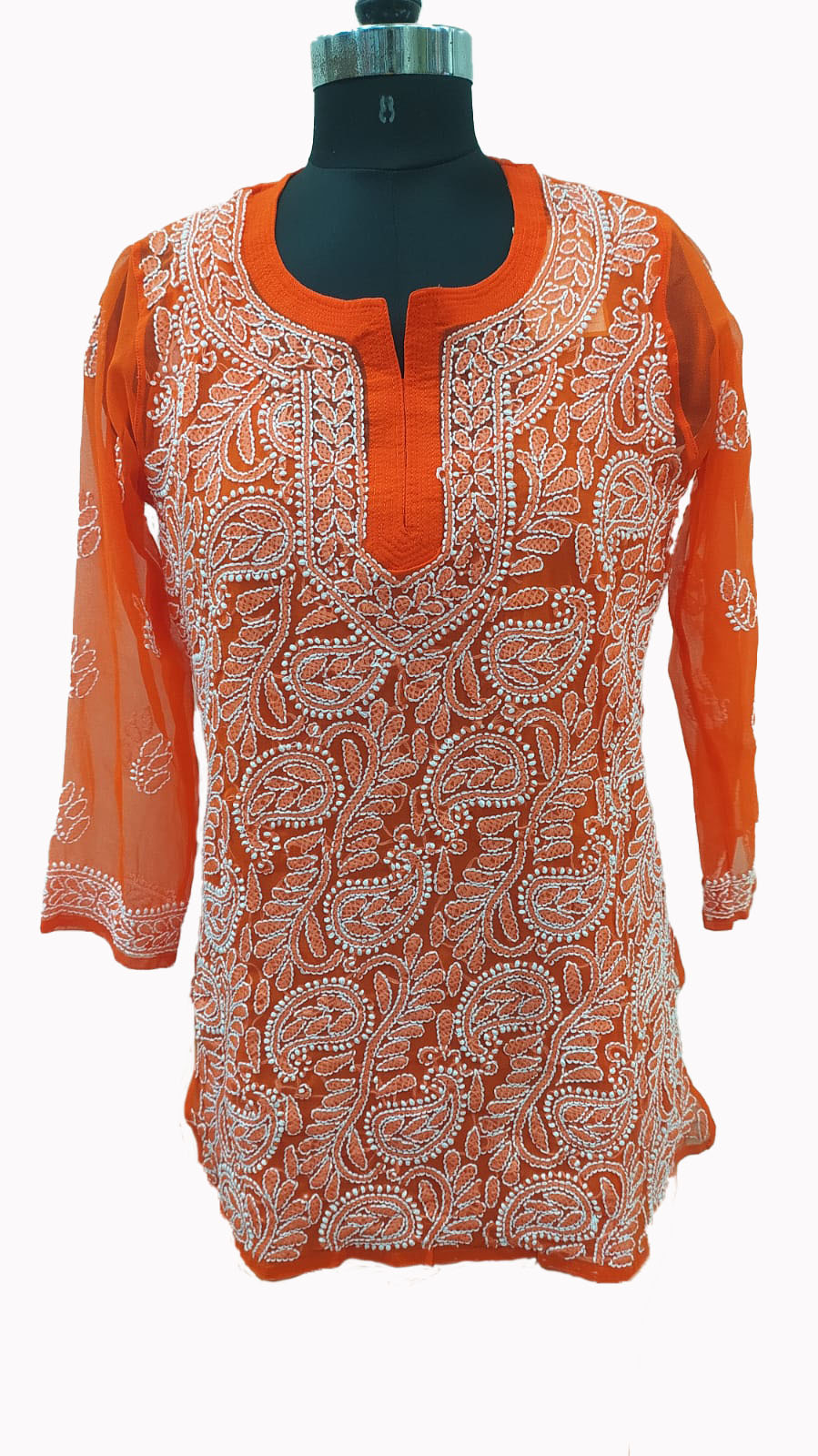 Orange Short Lucknowi Kurti