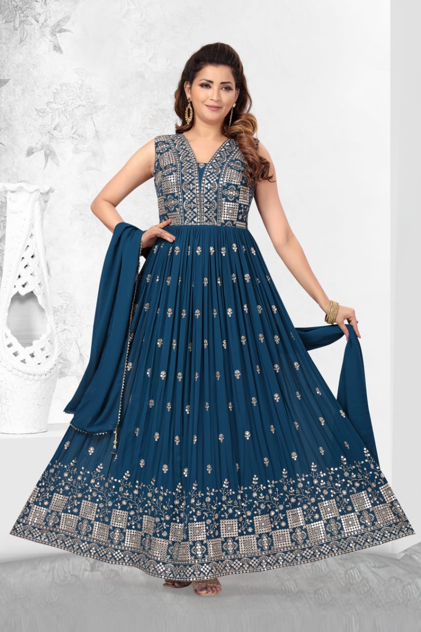 Blue Embroideri Gown