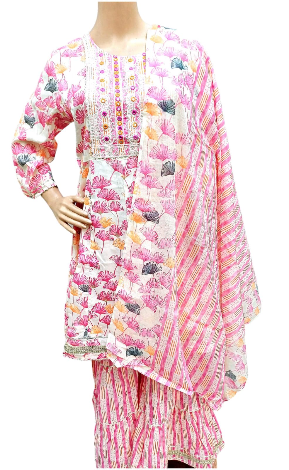Exclusive Pink Embroidery Tunic Top with Garara Set. 