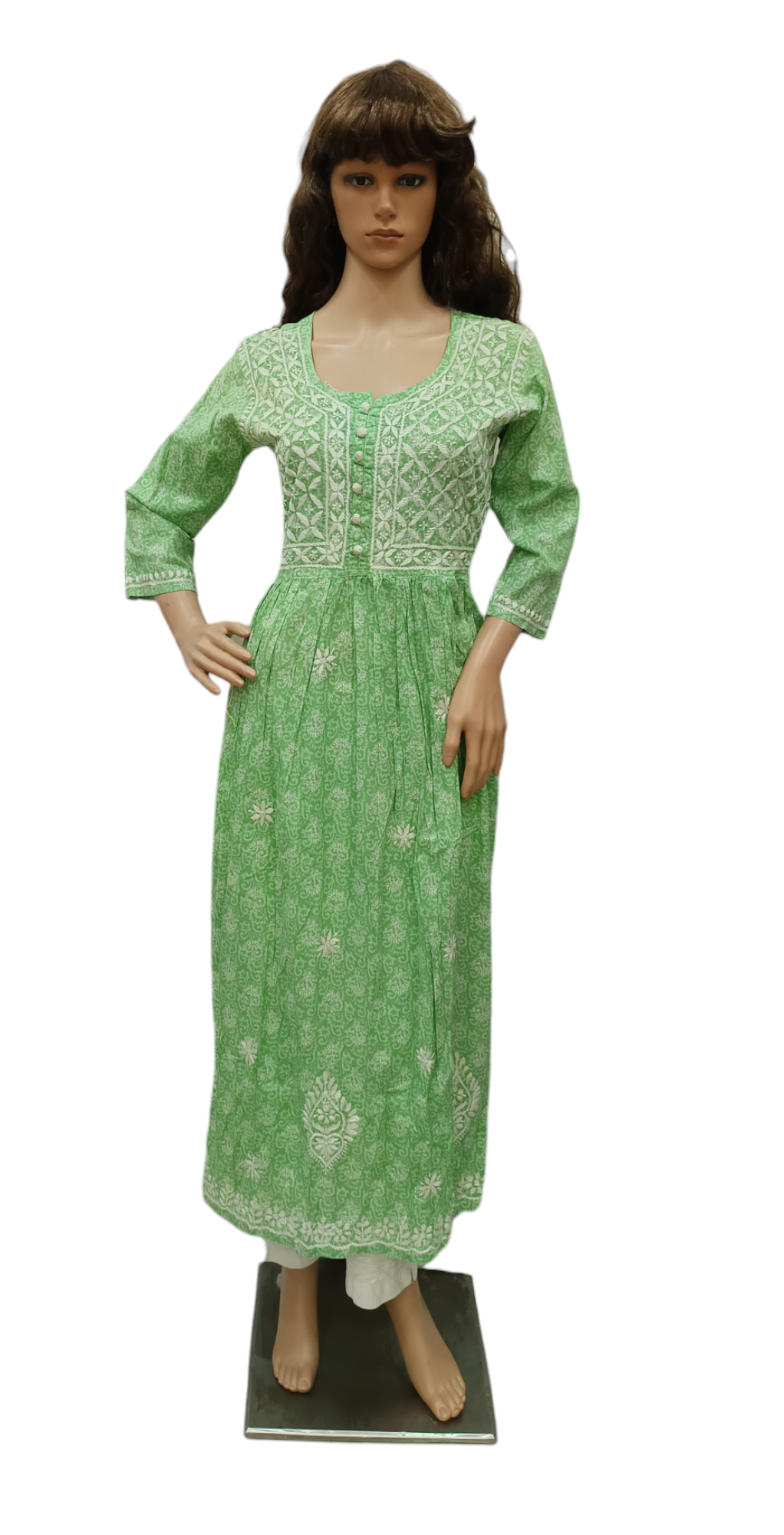 Printed Lakhnavi Cotton Long Gown