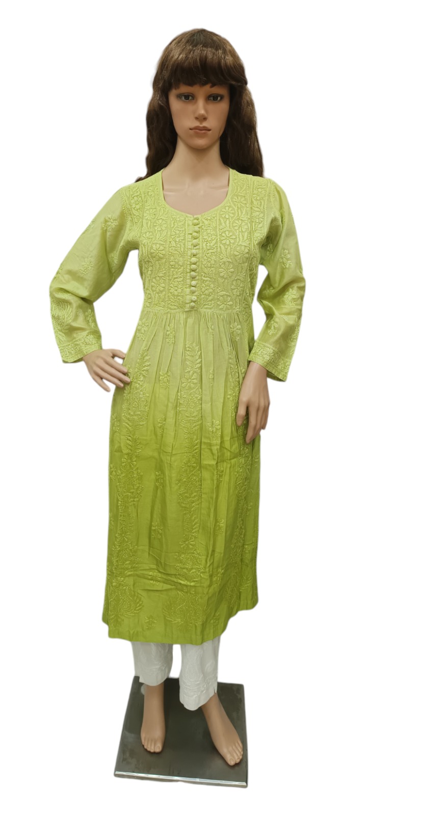 Green silk lucknowi kurti