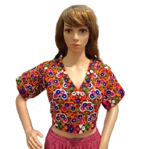 Embridery Work Multicolor Thread Navratri Special Kuttchi Work Sleeveless Blouse for Lehenga