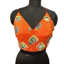 Silk Bandhani print mirror spaghetti blouse