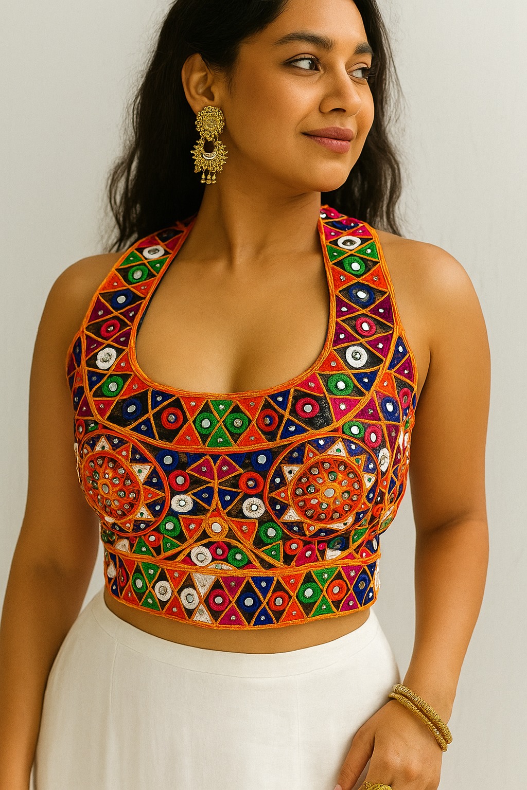 TRADITIONAL NAVRATRI SPL. Halter Neck mirror blouse